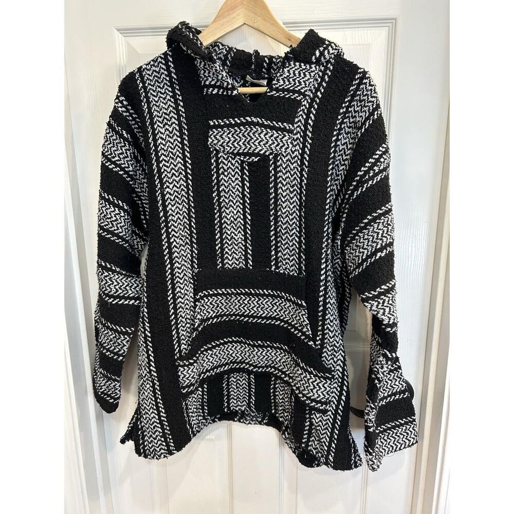 WOVEN PONCHO BAJA MEXICO PULLOVER HOODIE XLARGE UNISEX